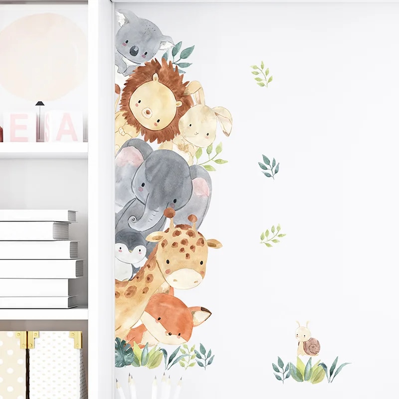 Nordic Cartoon Animals Wall Stickers for Children Kids Rooms Girls Boys
