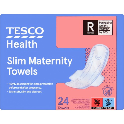 Tesco Health Slim Maternity Towels 24 Pcs