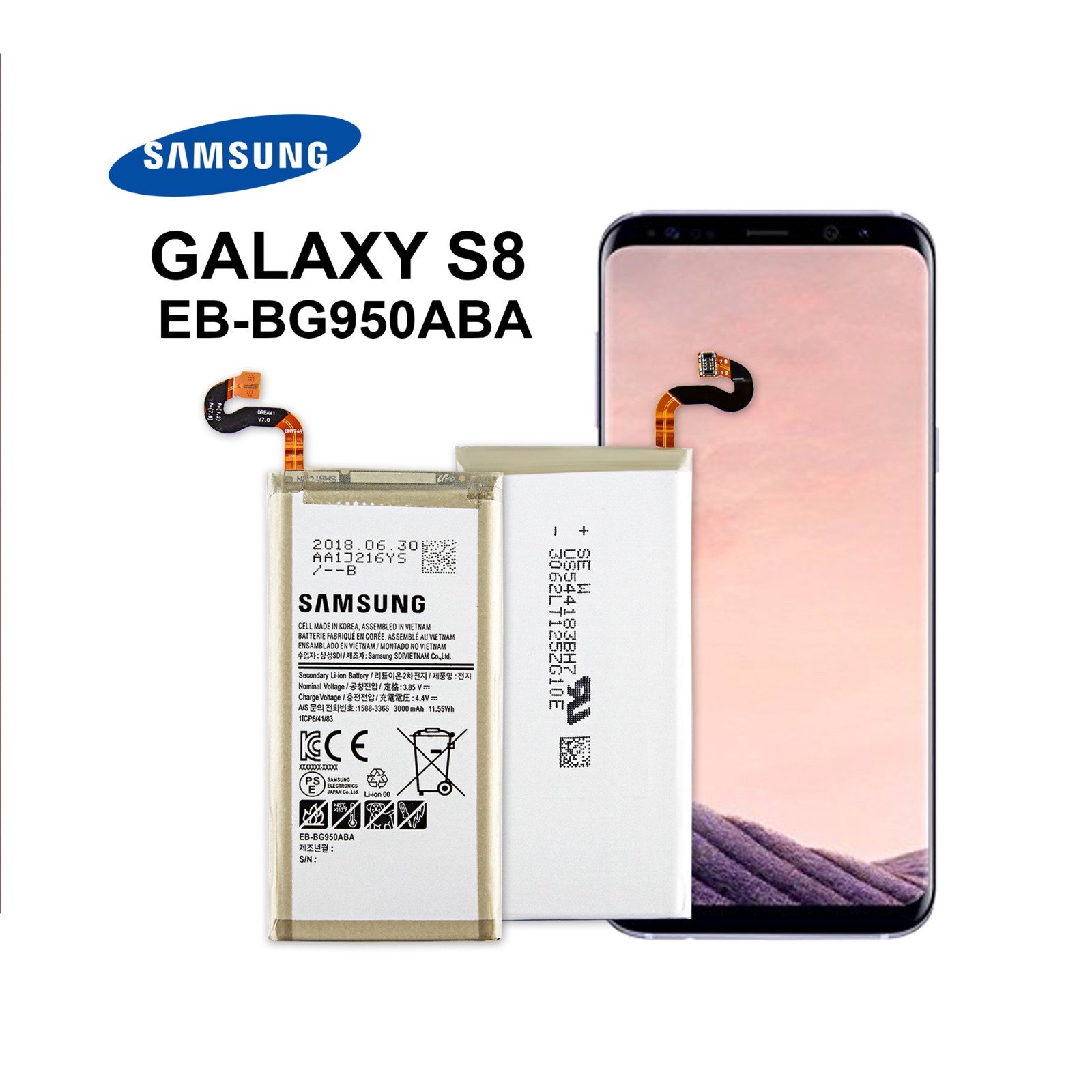 Samsung Galaxy S8 Battery Original Quality and Capacity Model EB-BG950ABE Fit for G950 G950F G950FD G950U Battery. 