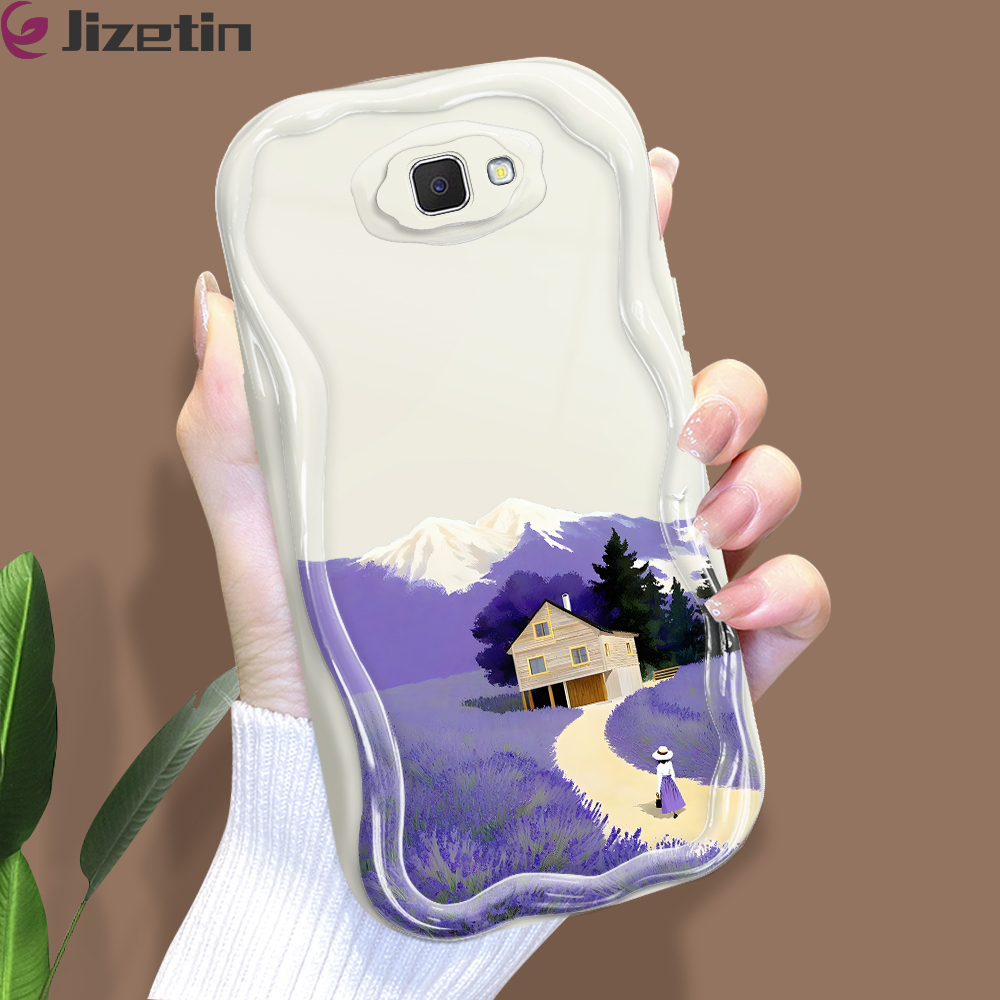Jizetin for Samsung J7 Prime Back Cover Purple Garden Curved Wavy Edge Soft Silicone Phone Case