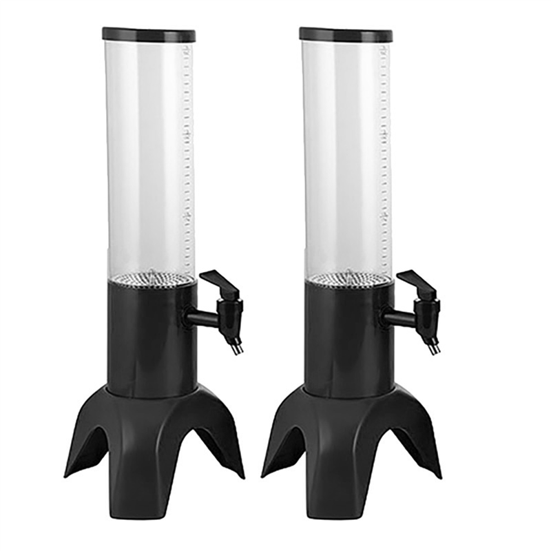 NXFDSIOZ 2X 1.5L Beer Dispenser Tower Easy Clean Integrated Tap with Ice Tube and LED Light Clear Beverage Tower Dispenser Black