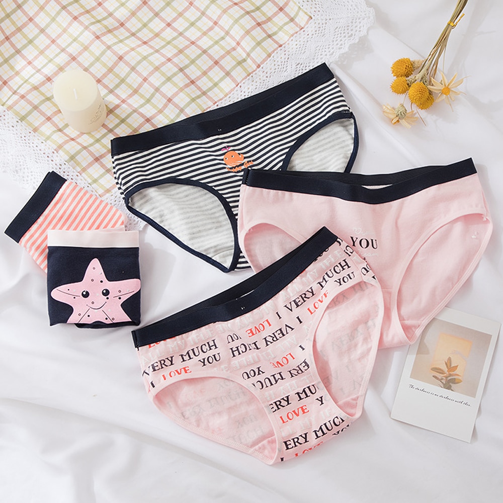 Women Panties Sexy Japan Harajuku Sweet Letter Sea Floral Print WDC504. 