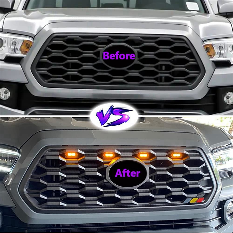 4PCS Car LED Front Grill Lights External Grill Lamp Smoke Amber Light Replacement Car Accessories. 
