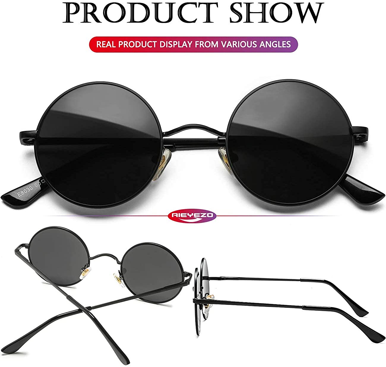 Popular Fishing Leisure Round Metal Retro Vintage Sunglasses Men & Women Fashion Good Quality Photography Sunglasses. 