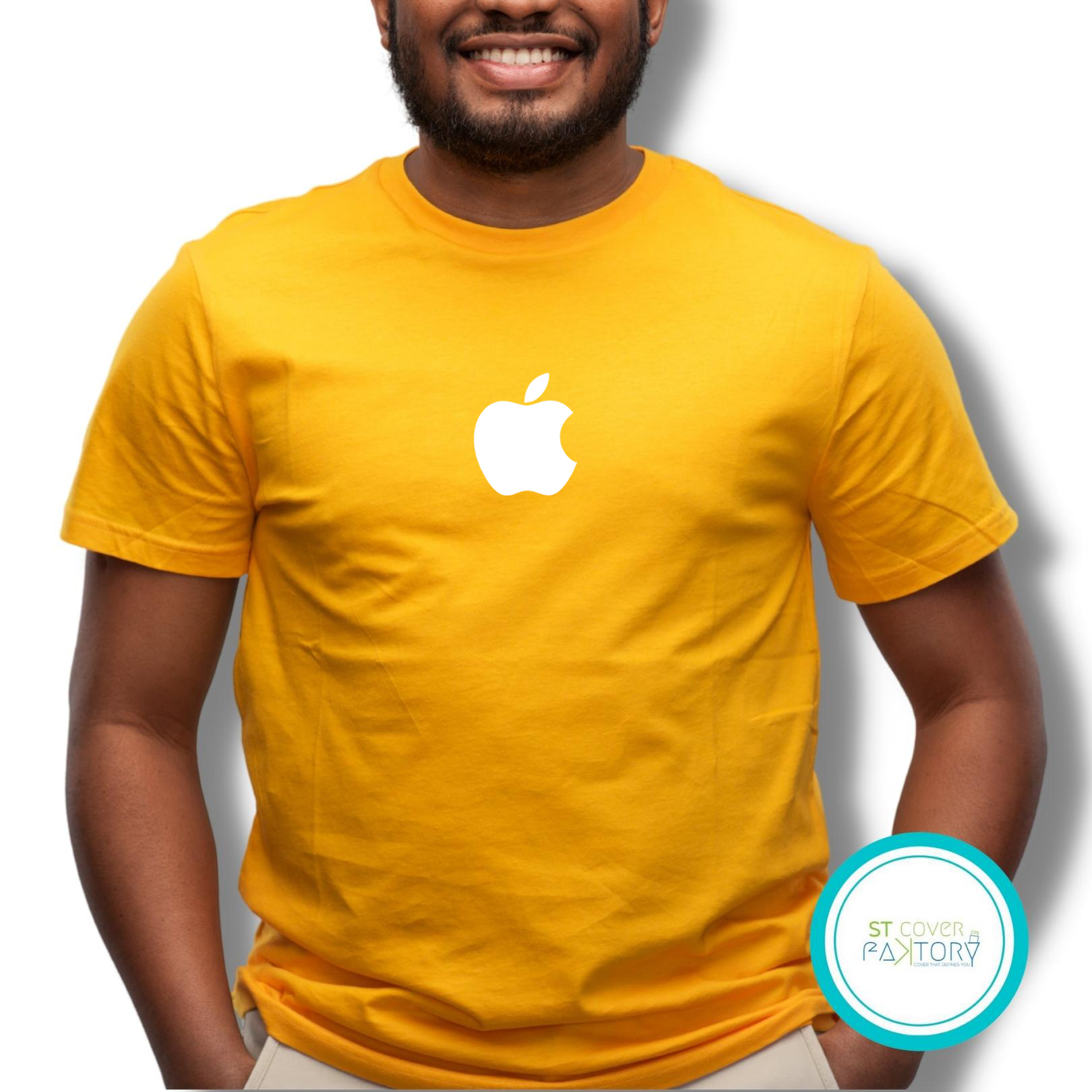 Apple yellow Tshirt  unisex  tees  men  women  designer tees  crew neck  silver white  red  blue  black. 