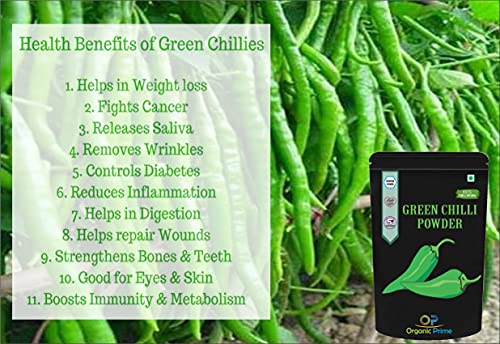 Organic Prime Green Chilli Powder | Hari Mirchi | Ready to Use - 500 GM by Organic Prime (FROM INDIA) JEZ. 