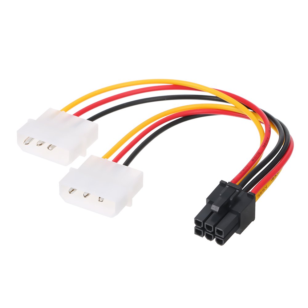 Dual IDE Molex 4 pin Male to 6 pin Male Power Cable for PCI-E GPU Graphics Card
