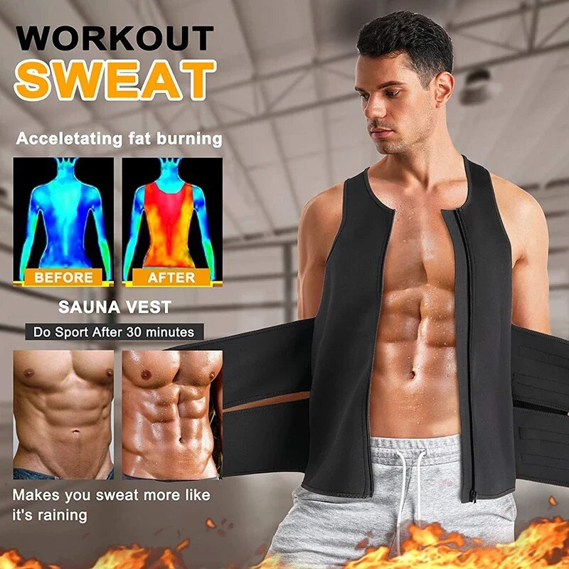 Men Waist Trainer Sauna Vest Fitness Corset Abdomen Slimming Body Shaper Belly Reducing Shapewear Burn Fat Shirt Trimmer BeltHats & Caps. 