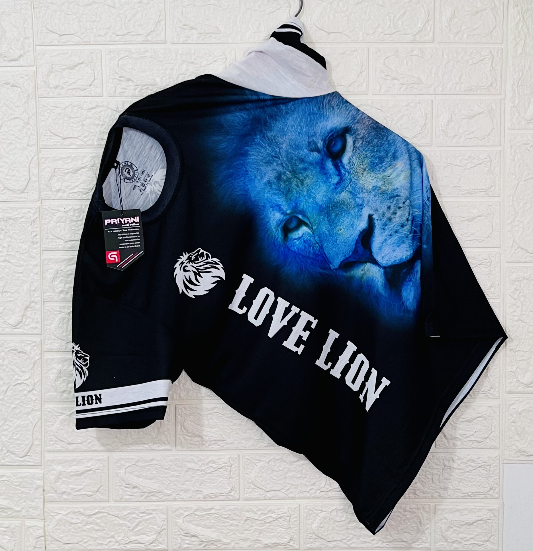Sublimation Love Lion  Printed Men's T-Shirt  Colorful 190gsm High Quality Polyester Material  Casual Wear Regular Fit.