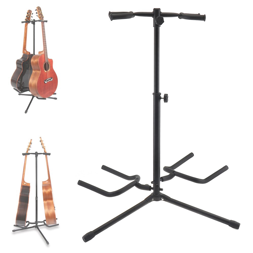2 in 1 Double Guitar Stand With Heavy Duty Tubing - Guitar bass Accessories two way guitar stand dual guitar stand Portable Universal Folding Floor Tripod Bracket for Acoustic Electric Guitar Bass, Strong Stability, 60cm -105cm Height Adjustable