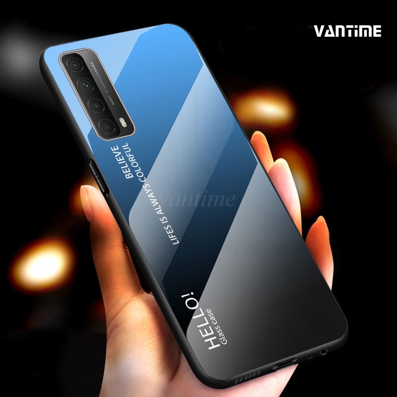 Vantime for Huawei Y7a Case Gradient Phone Back Hard Glass Cover