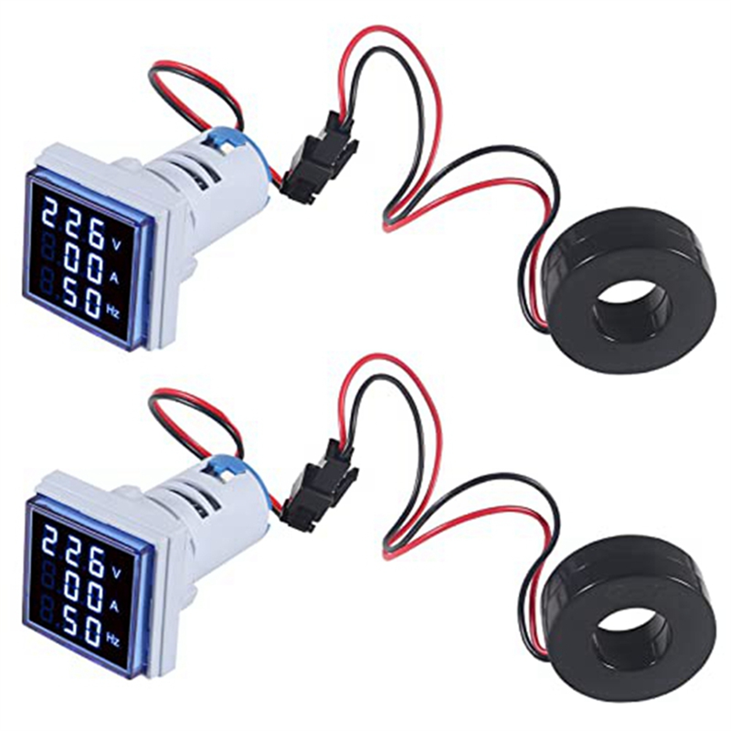 2PCS Current Voltage Hertz Meters Digital 3In1 22mm Voltmeter Ammeter Hz Meter Current Frequency Indicator AC 60-500V