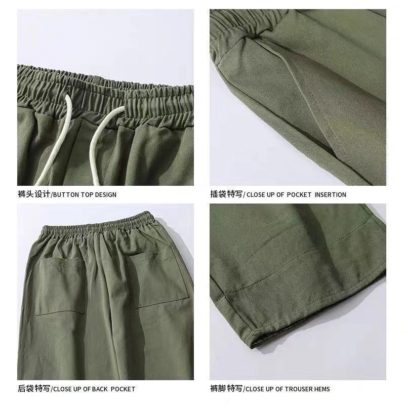 Summer Fashion Brand Hong Kong Style Pure Cotton Straight Overalls Men ins Hip-Hop Street Loose Wide Leg All-Matching Casual Trousers. 