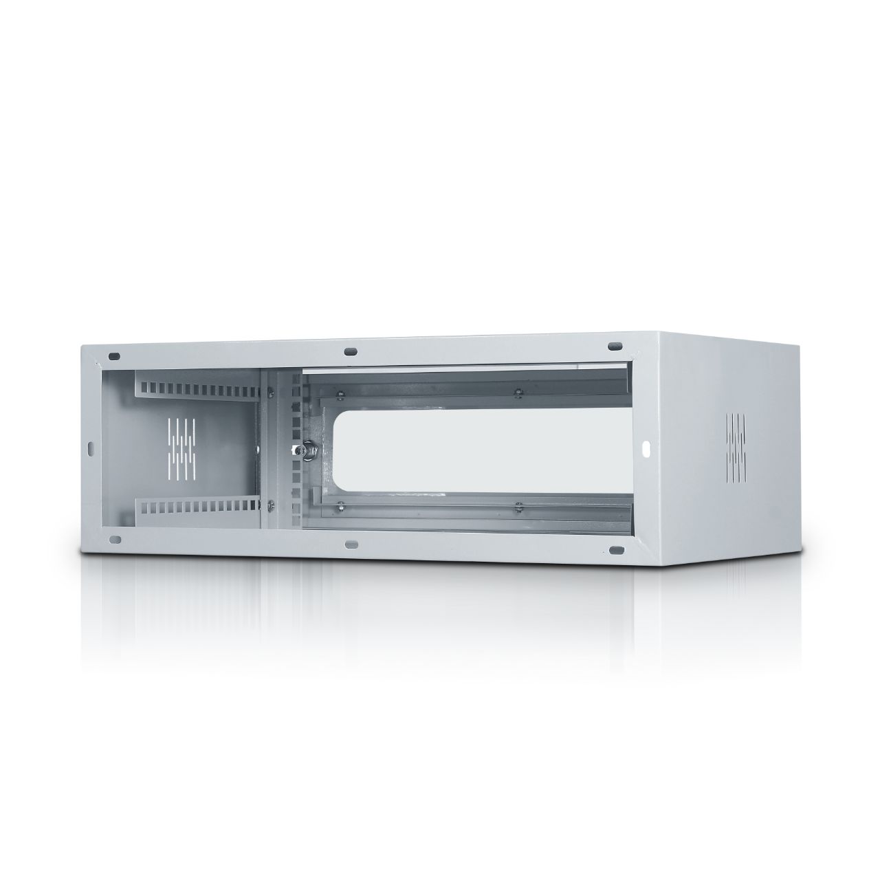 3U Network Rack Dimensions – 600(w)x200(h)x[350/425/600](d)mm Colour – White / Black Colour Code – RAL 9003 / RAL 9004 Finish – Powder Coated Texture Location – Indoor Application – Wall Mounted Rack Unit – 3 Material Type – Zn Coated. 