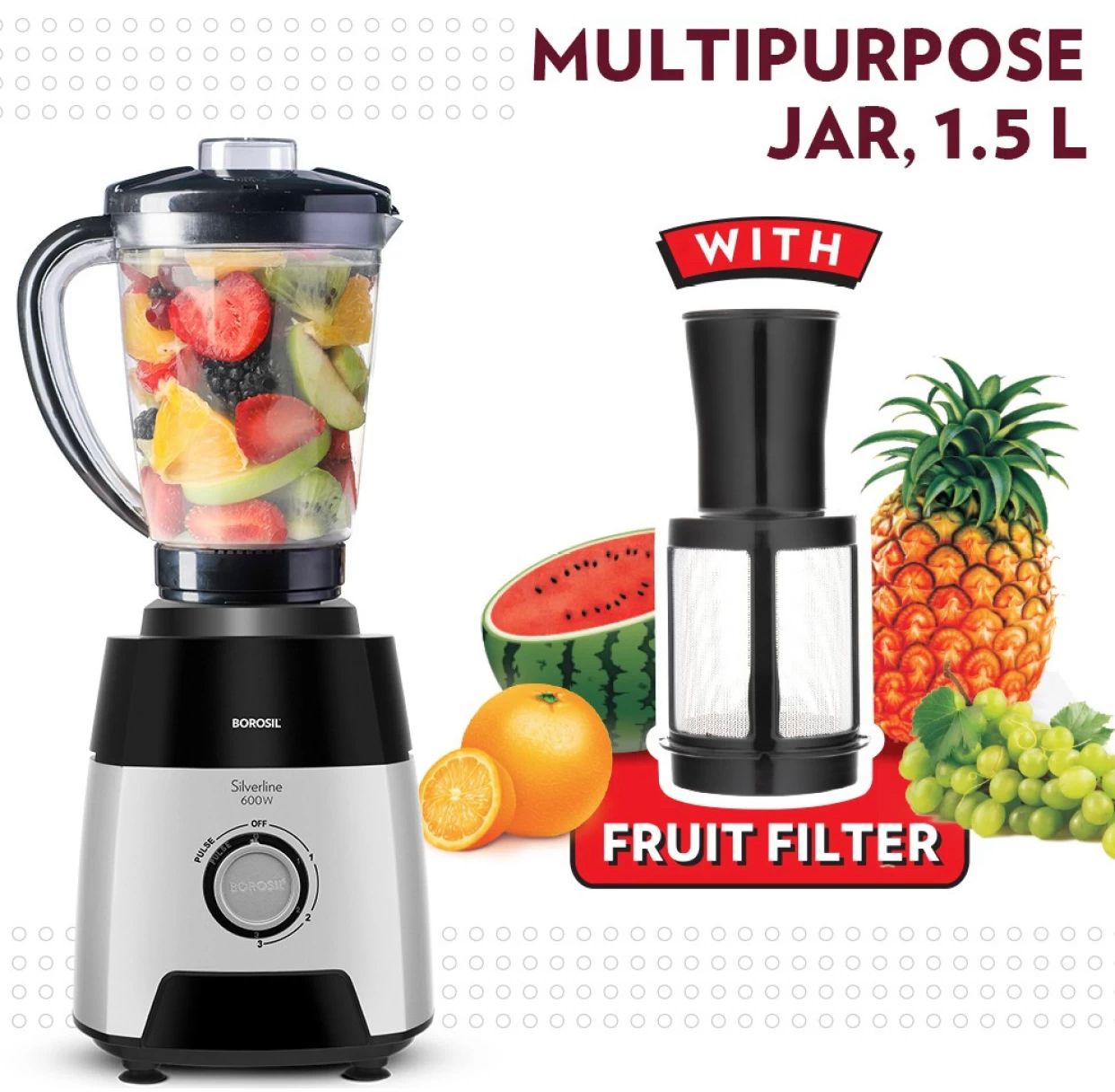 borosil silverline 600w mixer grinder