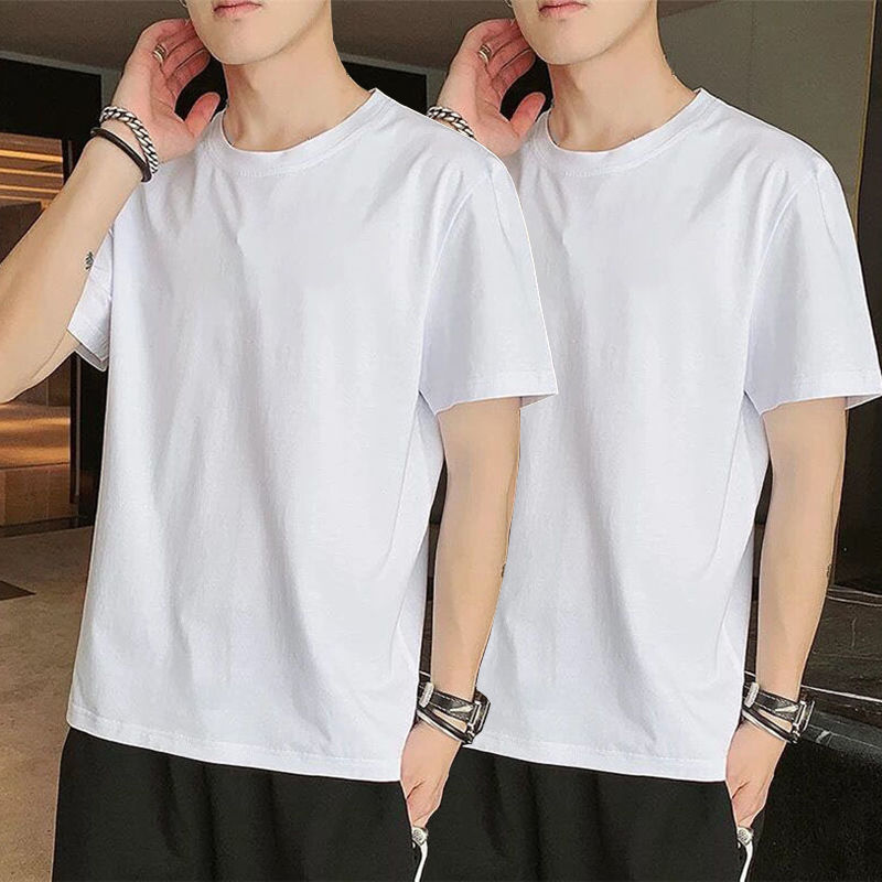 Summer Short Sleeve T T-shirt Men's Undershirt round Neck Solid Color Thin Slim Half Sleeve Trendy Student Sports T-shirt 1/2 Pieces. 