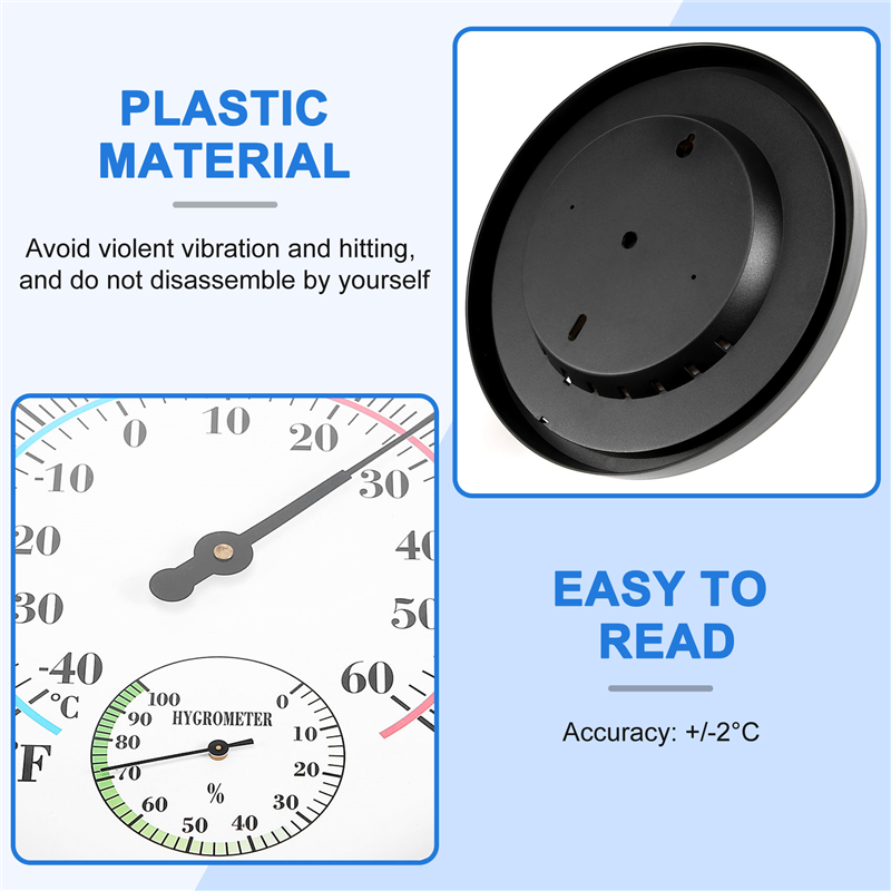 Indoor Outdoor Thermometer Garden Wall Patio Weather Thermometer Hygrometer, Large Number 10 in Diameter (Black). 