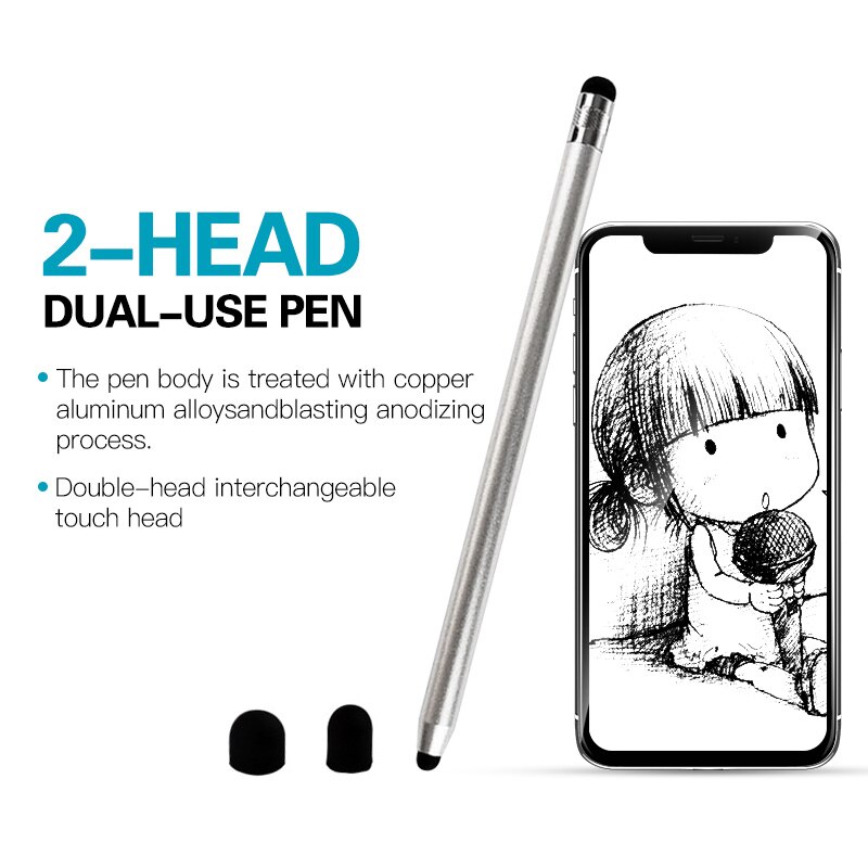 14cm Universal Pencil Double Dual Silicon Head Touch Capacitive Screen Stylus Caneta Capacitiva Pen For Ipad Tablet Smartphone. 