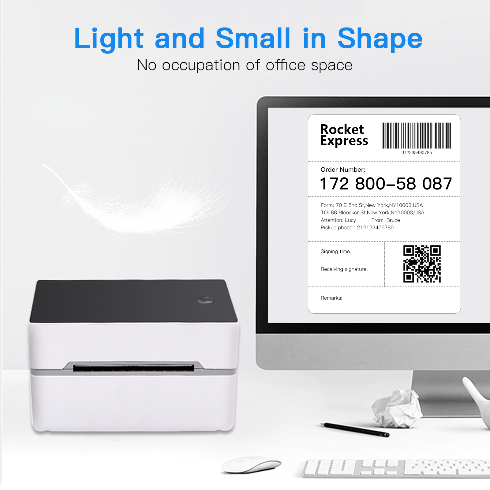 HXSJ Desktop Shipping Label Printer High Speed Usb + B-T Direct Thermal Printer Label Maker Sticker 40-80Mm Paper Width For Shipping Postage Barcodes Labels Printing Compatible With Amazon Ebay Shopify Fedex Usps Etsy. 