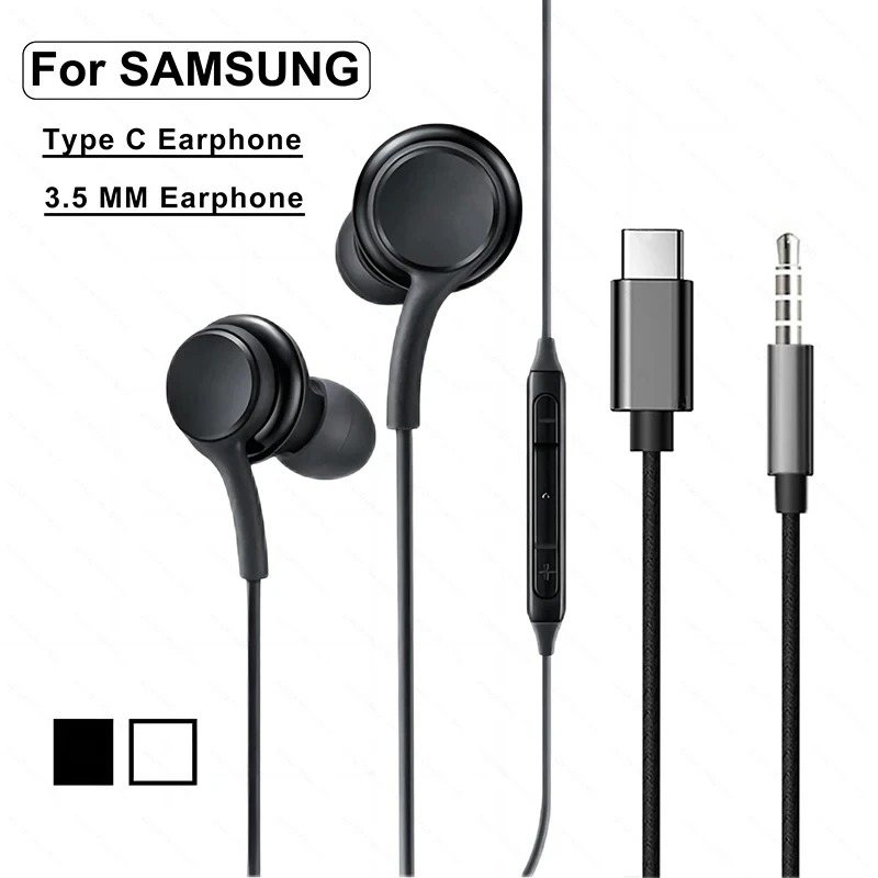 Type C / 3.5 mm Wired Earphone For Samsung Galaxy S23 S21 S22 Ultra Plus A54 A34 A53 A53 Accessories. 