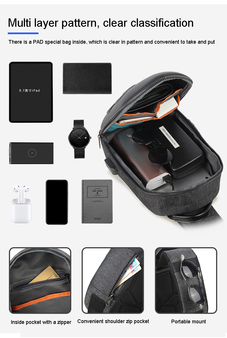 KankongAgu Running Chest Bag for Men USB Charging Fashion Streetwear Sling Pack Crossbody Motor Cycling Backpack for College Student Unisex. 