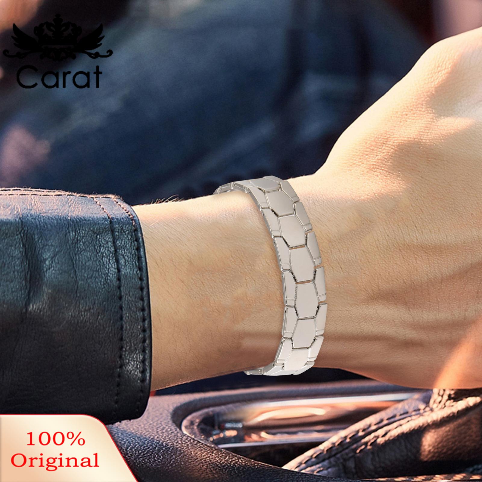 Carat Men Bracelet Stylish Men's Hexagon Magnetic Bracelet Wide Band Alloy Wrist Bangle for Daily Wear Gifting Trendy Adult Jewelry for Parties Puzzle Texture Bracelet. 