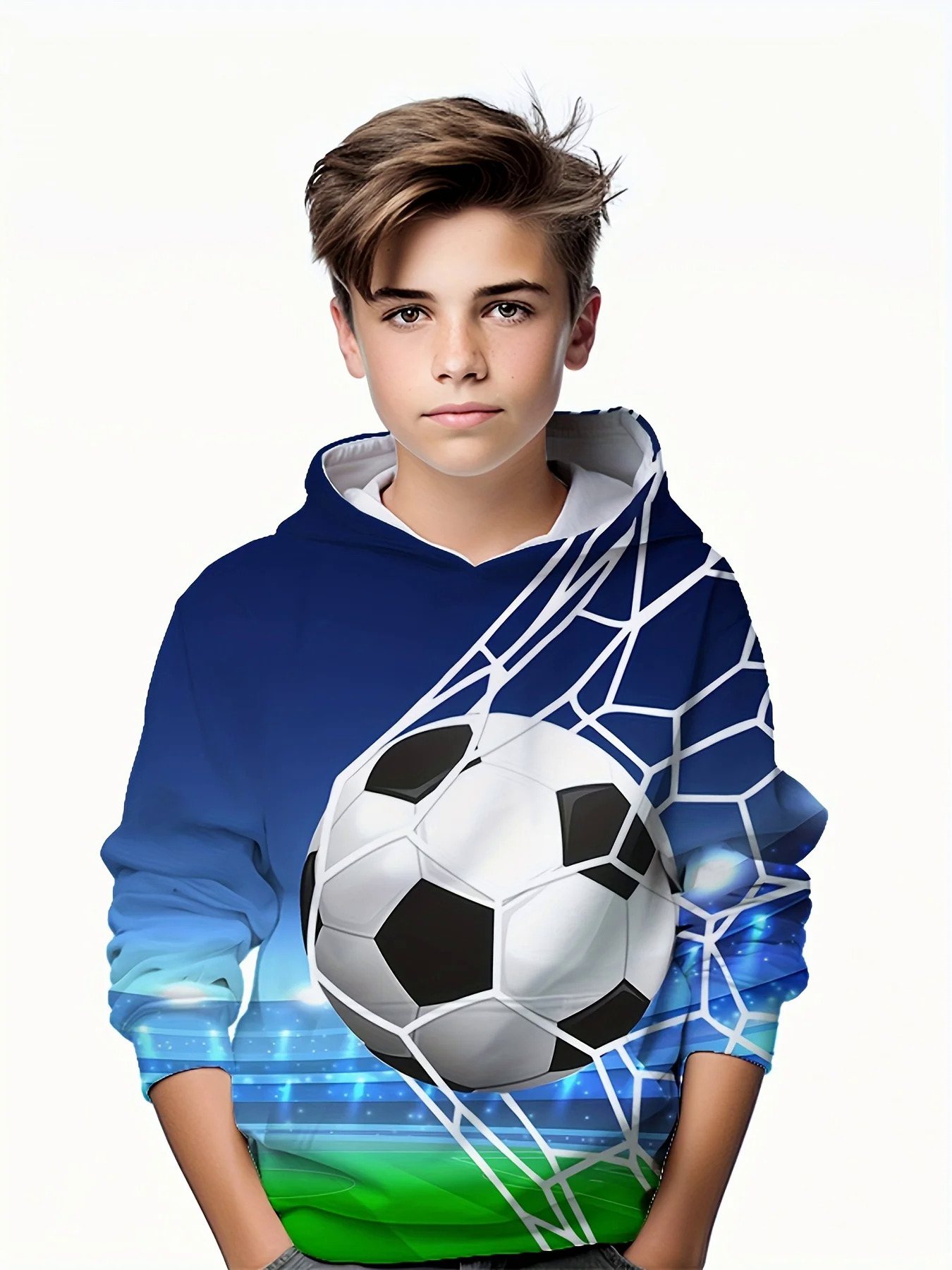 Fashion football 3D print boys casual pullover hooded long sleeve sweatshirt for spring fall kids hoodie tops Outdoor. 