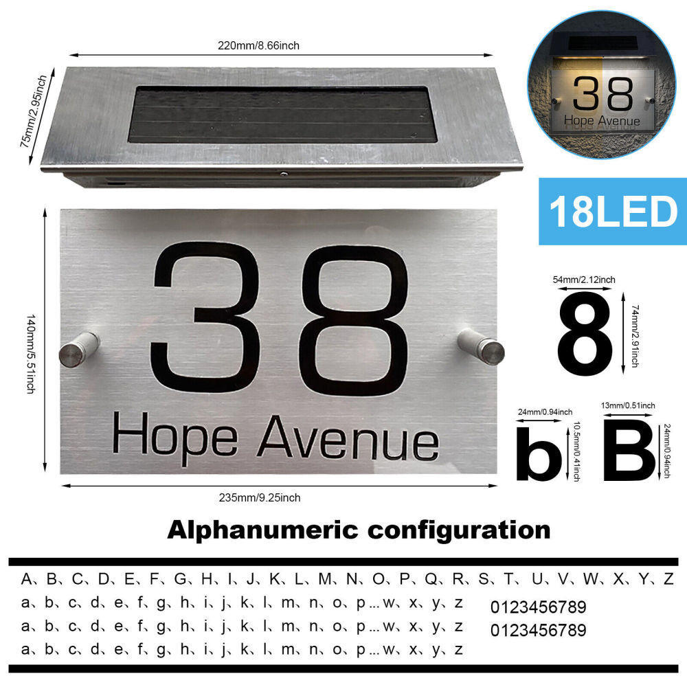 Beebi Belle LED Solar Custom House Number Sign – Acrylic Address Plaque, Wall Mount, Outdoor