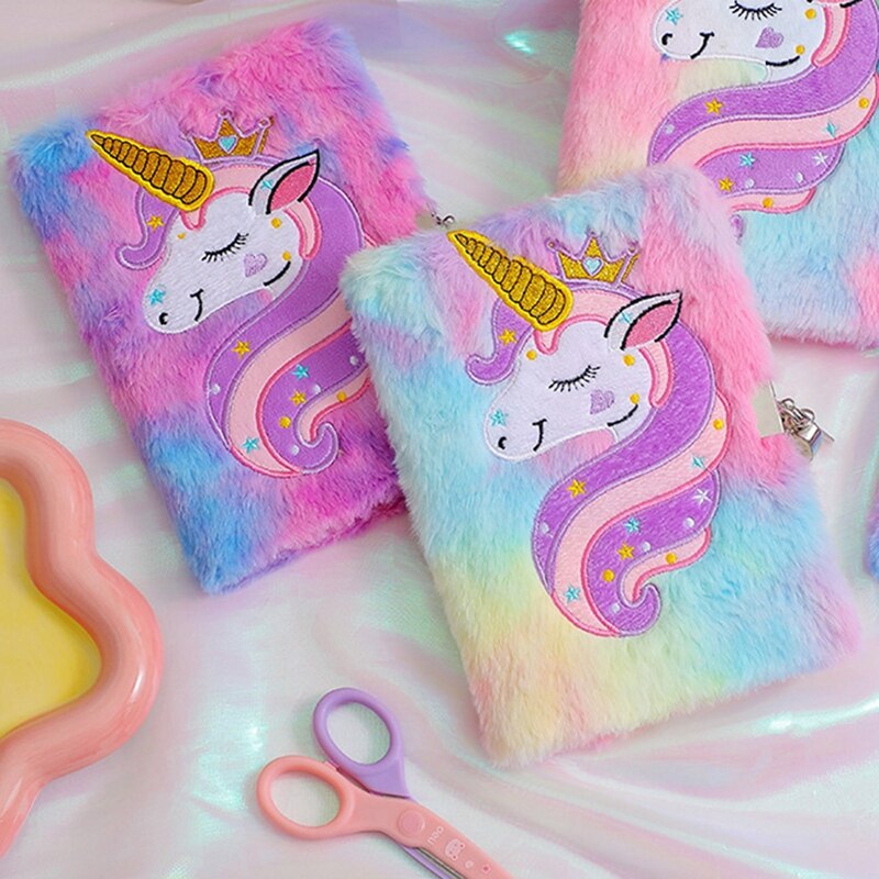 Cartoon Cute Unicorn Notebook Plush Hand Book Diary Book With Lock For