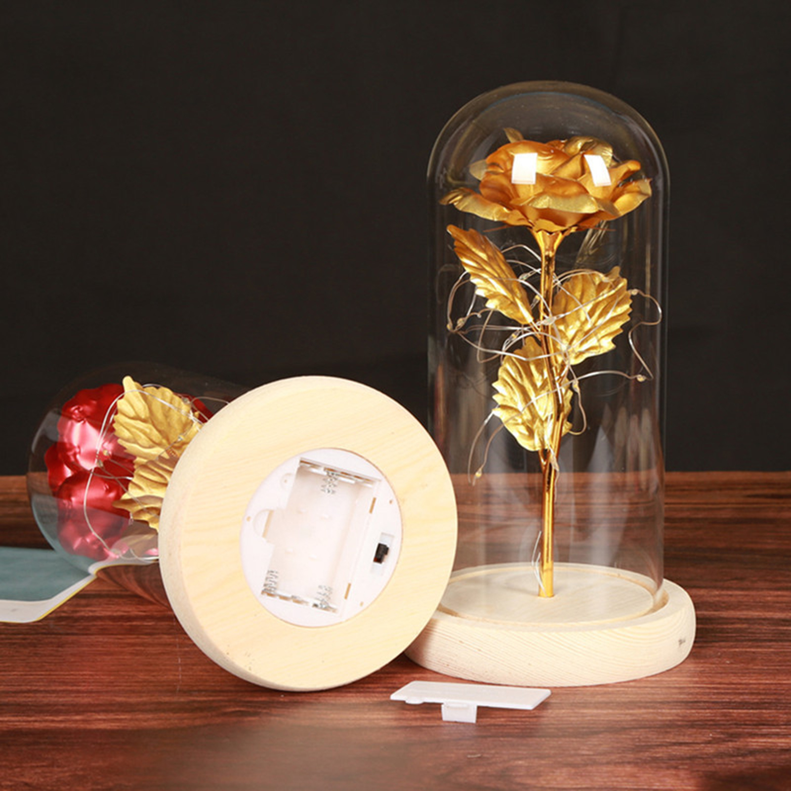 Glass Rose Flower Gift Exquisite Luminous Rose In Glass Dome. 