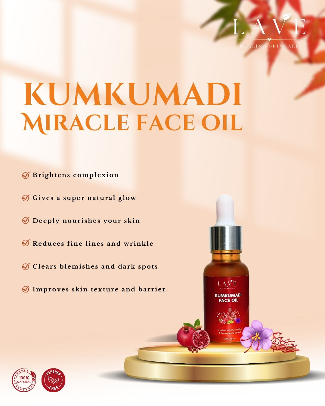 Lave's Kumkumadi Miracle Beauty Face oil - Best Kumkumadi Thailam. 