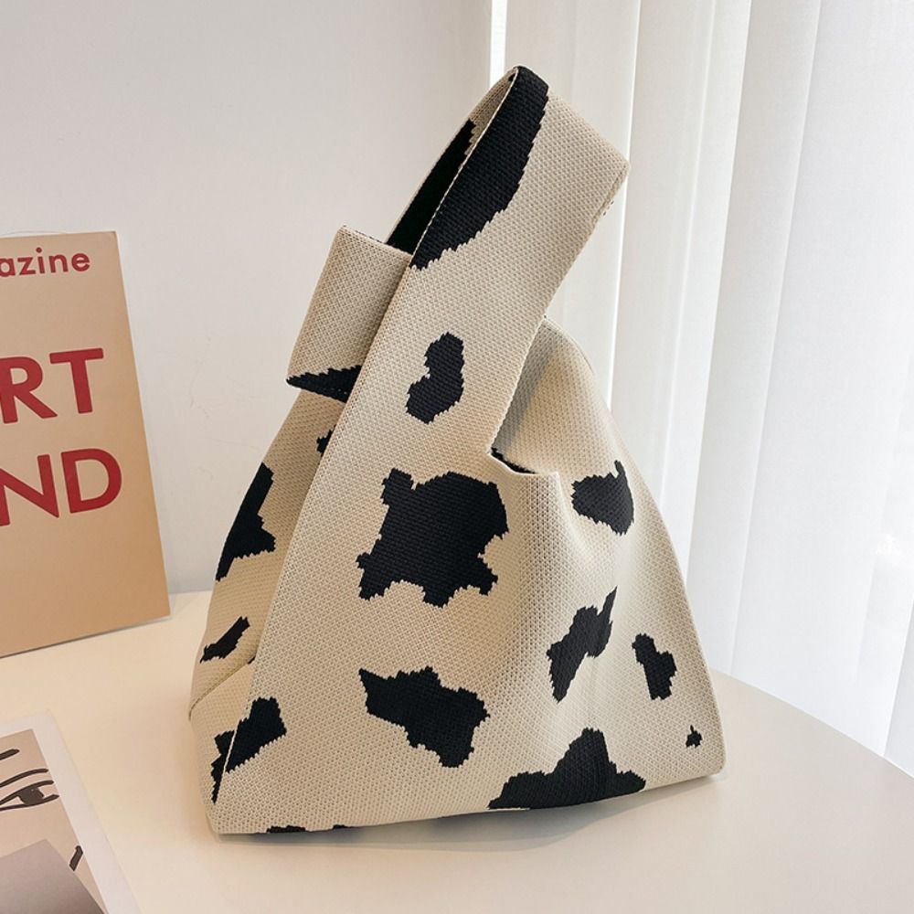 【ALLGOOD】 Niche Design Plaid Shopping Bags Shoulder Bag Women Girls Knot Wrist Bag Tote Bag Handmade Knit Handbag. 