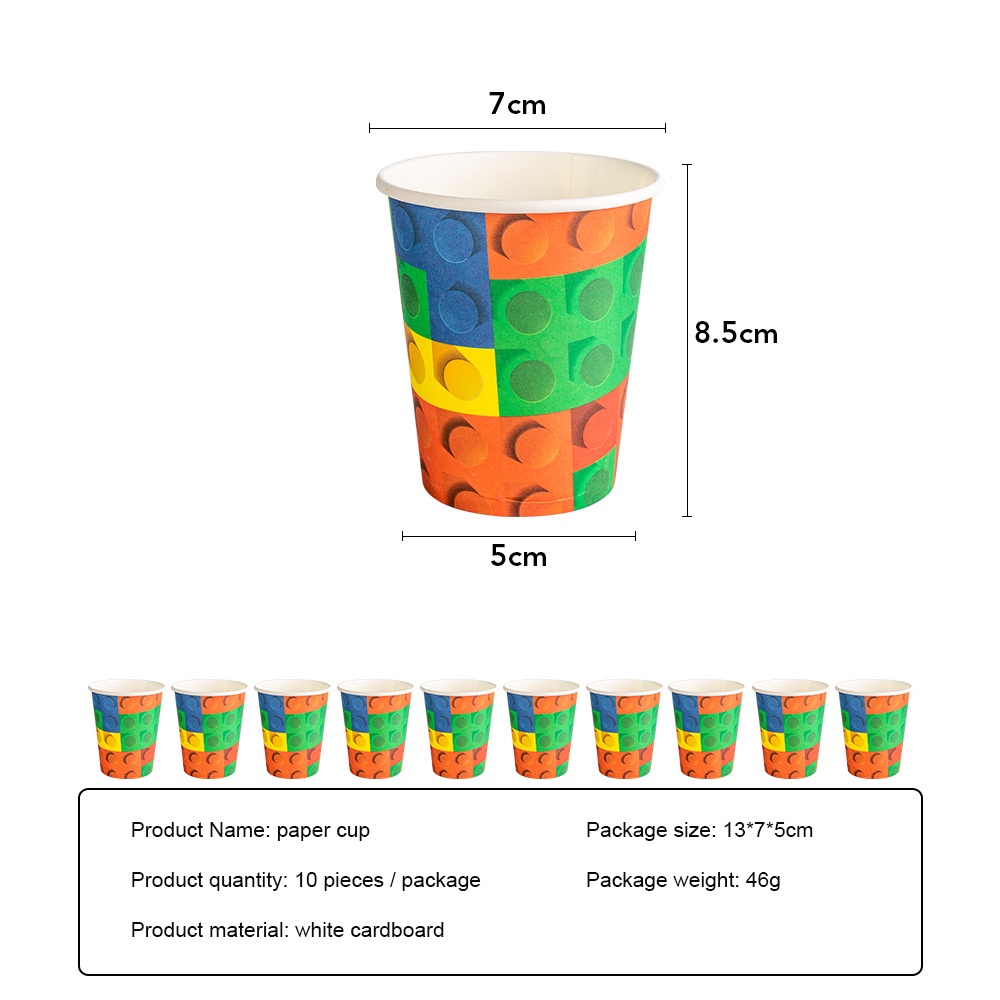 Building block theme LEGO birthday party decoration paper tray cup napkin tablecloth disposable tableware party supplies. 