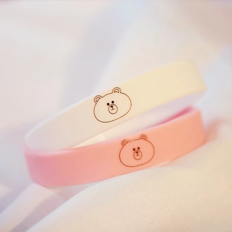 2pcs Bear Bracelet Silicone Rubber Wrist Band Cute Bear Animal Bracelet for Girls Best Friend. 
