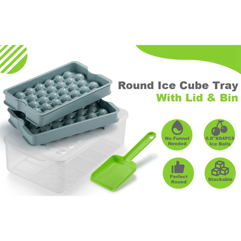 Mini Ice Cube Tray with Bin & Scoop Ice Tray for Mini Fridge Freezer Crushed Ice Tray for Chilling Drinks Coffee Juice. 