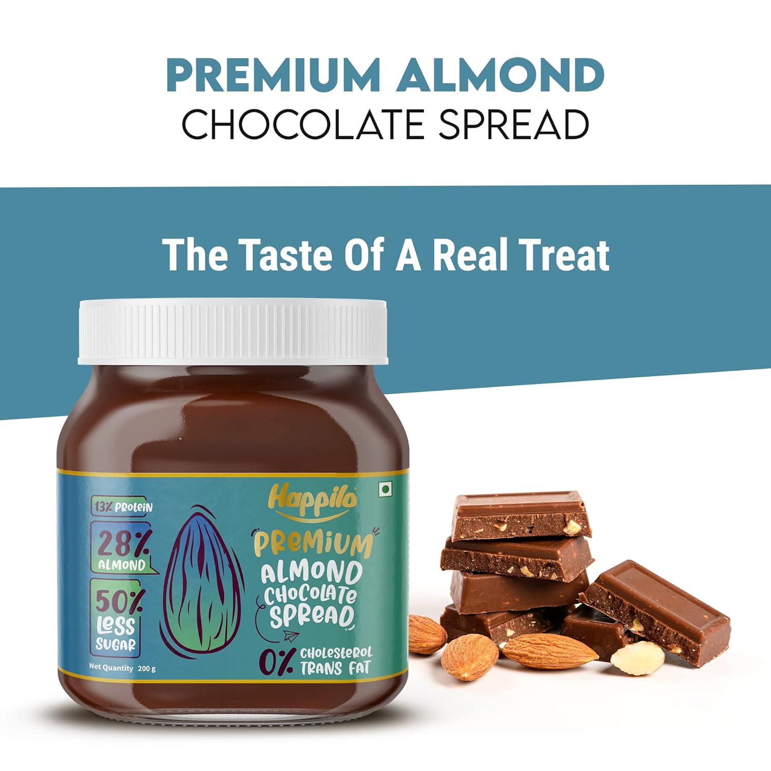 Happilo Premium Chocolate Almond Spread 200g, Low Carb Chocolate Dessert Spread, Smooth & Delicious (FROM INDIA) SAB. 