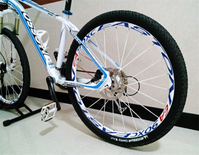 1 Side Multicolor Bike Wheel Rims Reflective Stickers Decals Cycling Safe Protector 26/27.5inch Wheel MTB Bike Accessories- White Blue. 