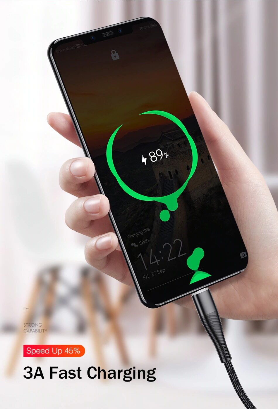 PZX 3A Nylon Cable Fast Charging for Type-C 1M Data Cable. 