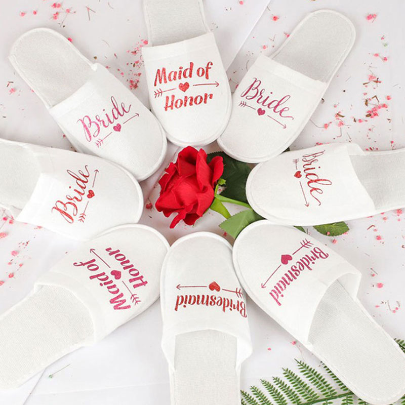 【WEJA】1Pair Bride Wedding Decoration  Bridesmaid Party Slippers  Ladies Party Supplies. 