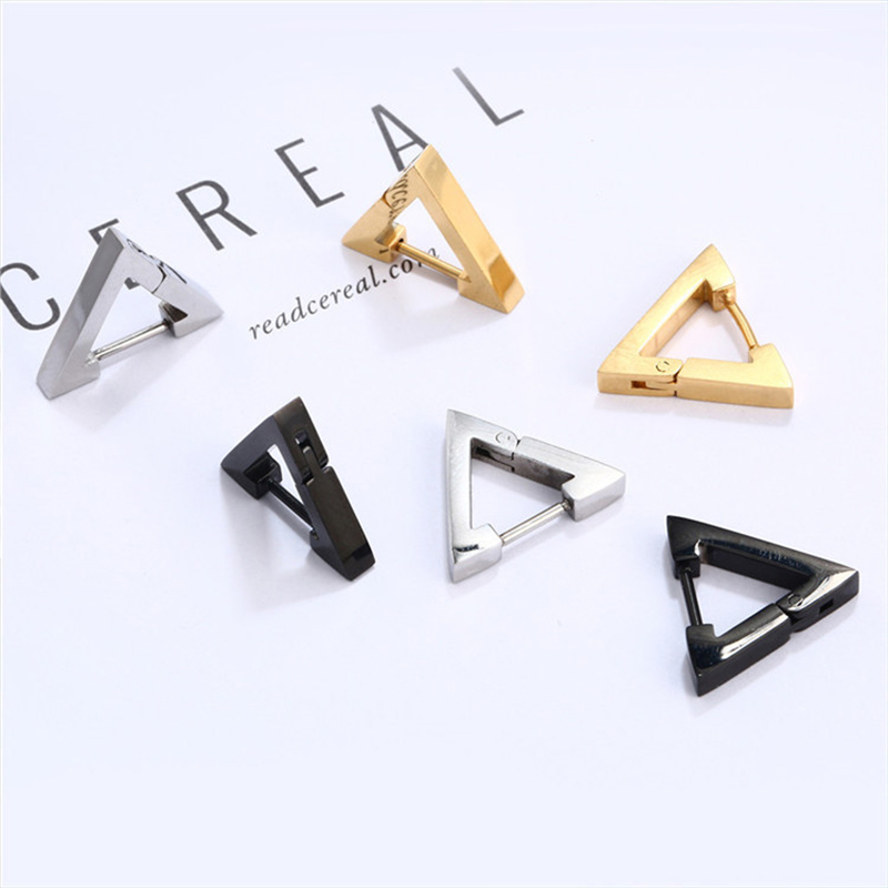 Triangle Earrings for Men Stud Earrings Titanium Steel Hoop Earrings Geometric Punk Hip Hop Personality Earrings Party Jewelry Gift