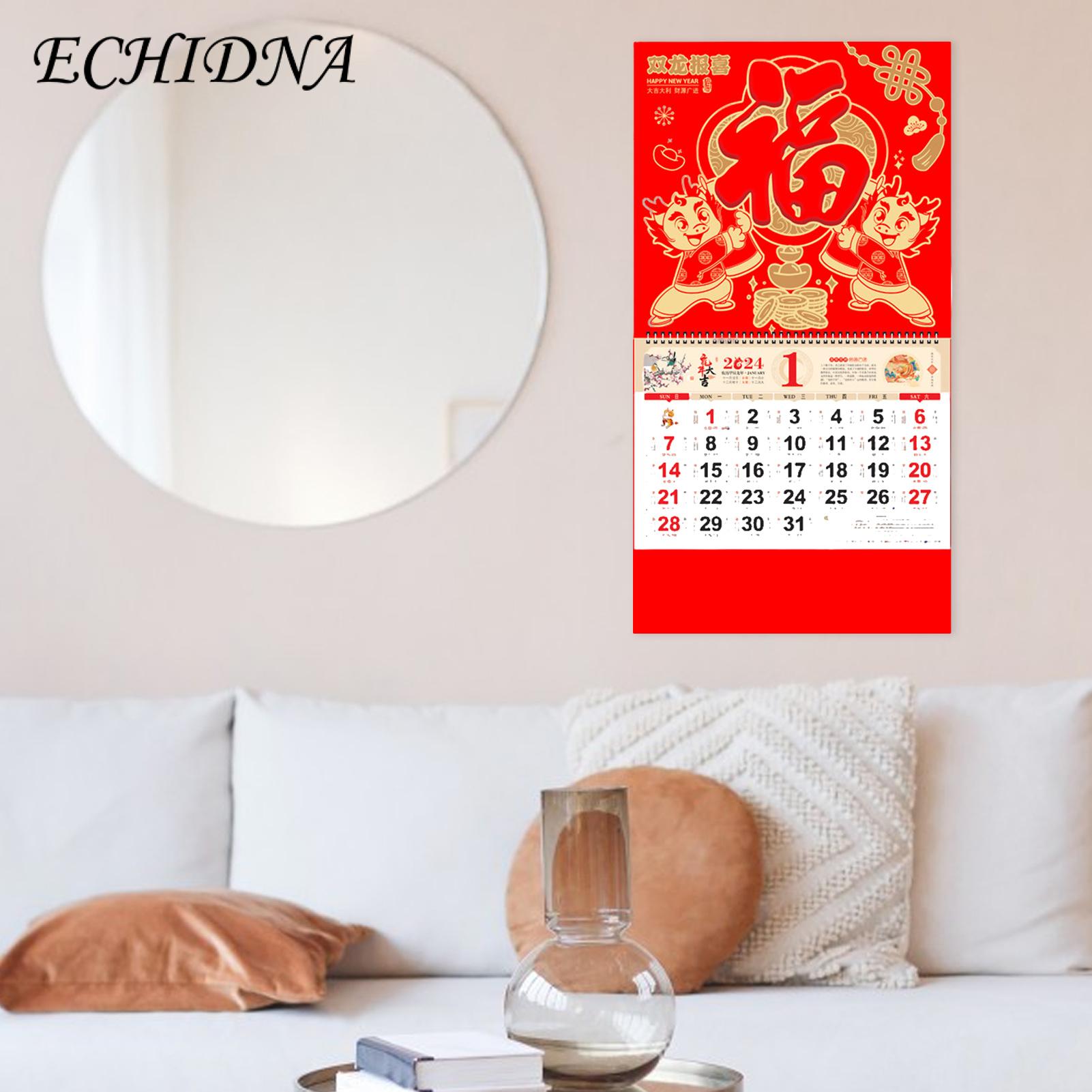 Year of the Dragon Wall Calendar 2024 Red Chinese New Year Wall Calendar Double Coil Tearable Monthly Ornament for Home Office Lunar Dates Wall Calendar. 