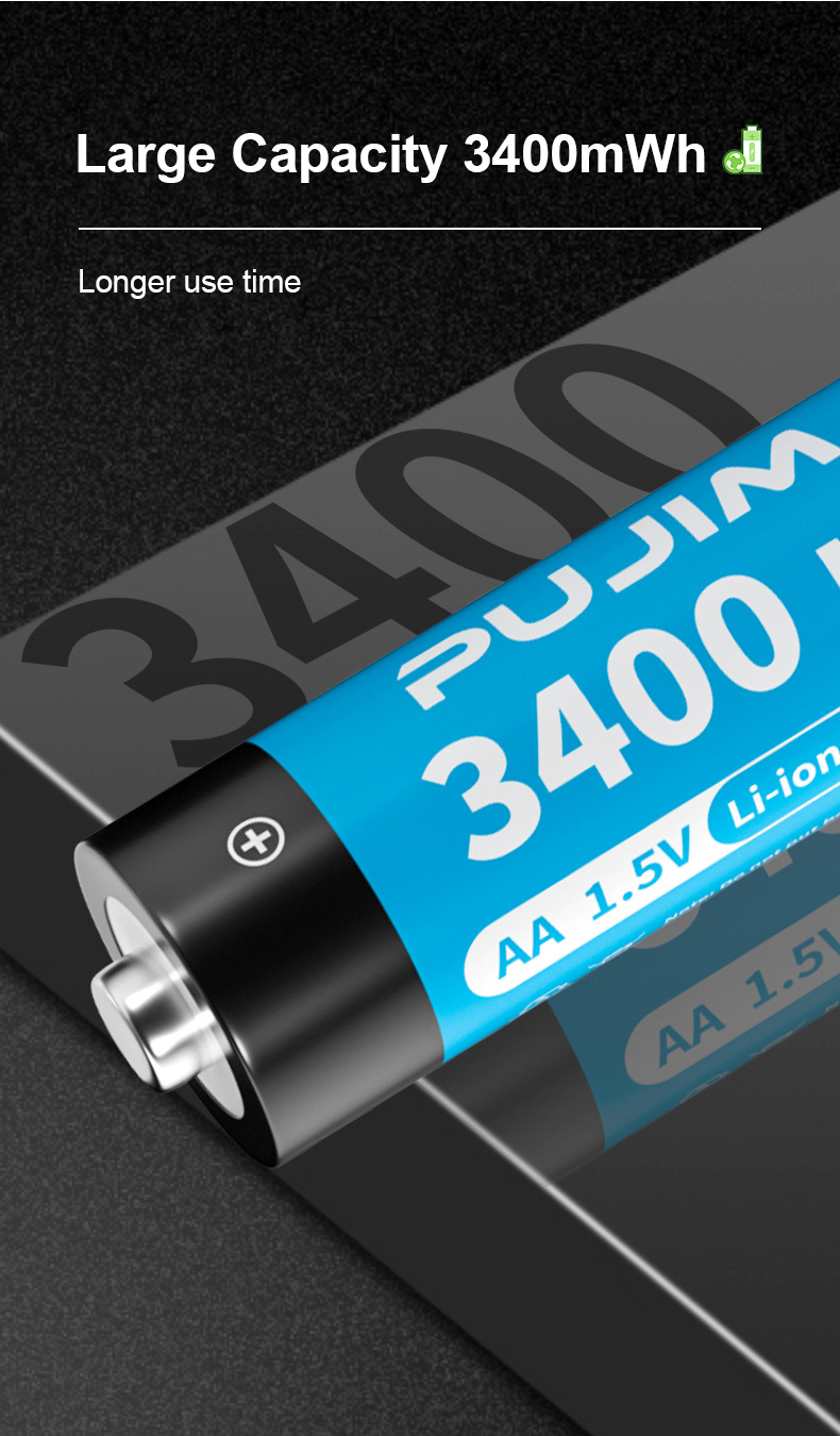 PUJIMAX 1pcs 2a rechargeable li-ion battery 1.5v aa lithium battery 3400mWh 1.5v aa batteri. 