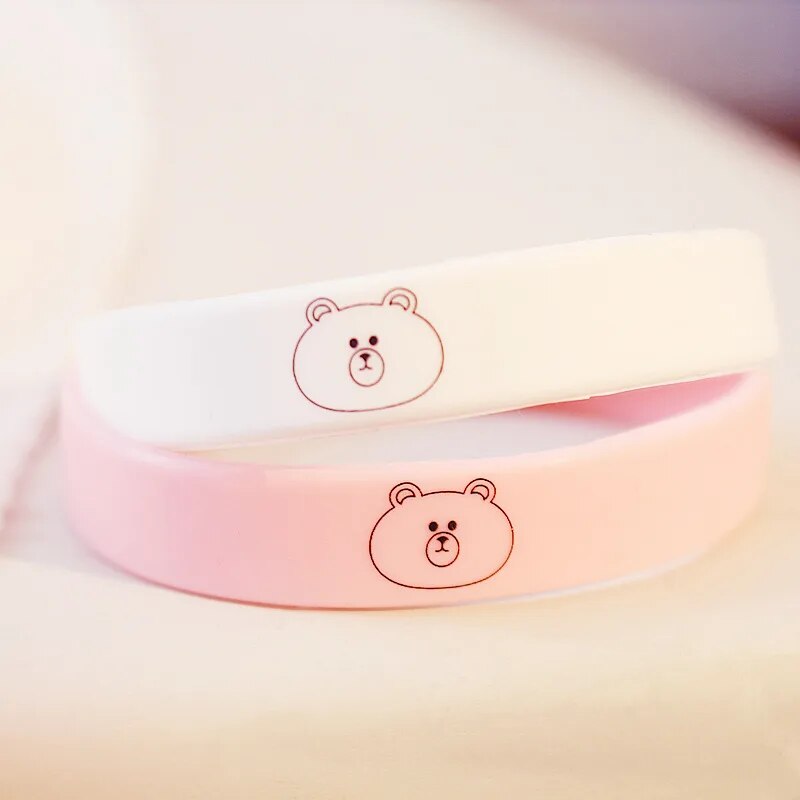 2pcs Bear Bracelet Silicone Rubber Wrist Band Cute Bear Animal Bracelet for Girls Best Friend