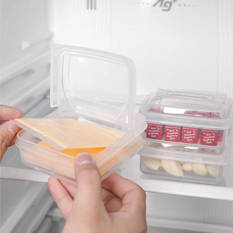 Japanese cheese slice storage box refrigerator sealed fresh-keeping box flip butter block packaging box onion ginger garlic seasoning box. 