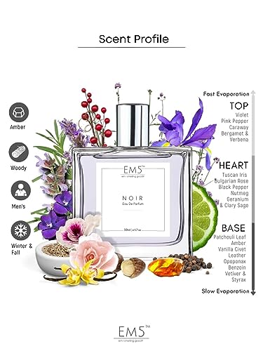 EM5™ Noir Perfume for Men | Amber Woody Spicy | Eau de Parfum (EDP) | Strong and Long Lasting Spray | Luxury Gift for Him (FROM INDIA)SAB. 
