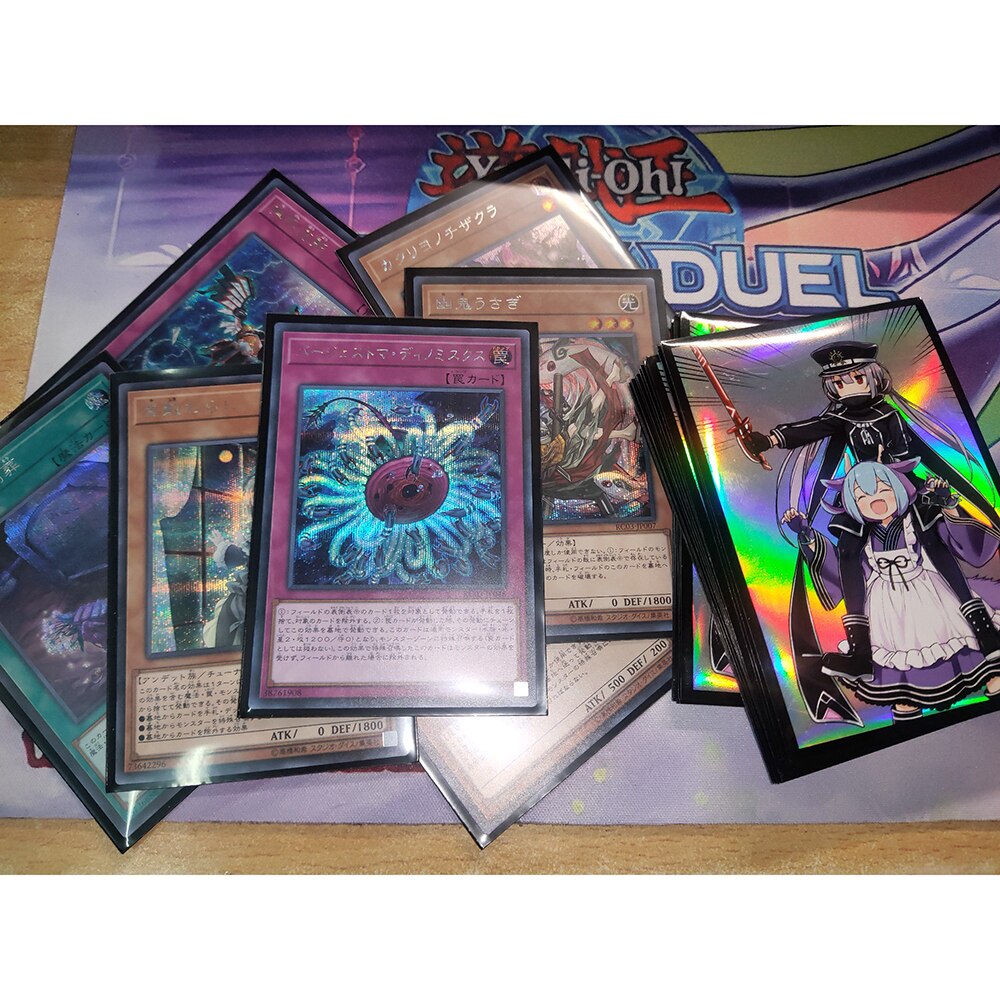 63x90mm 50PCS/LOT Laser YUGIOH Card Sleeves Illustration Anime Protector Card Cover for Board Games Trading Cards. 