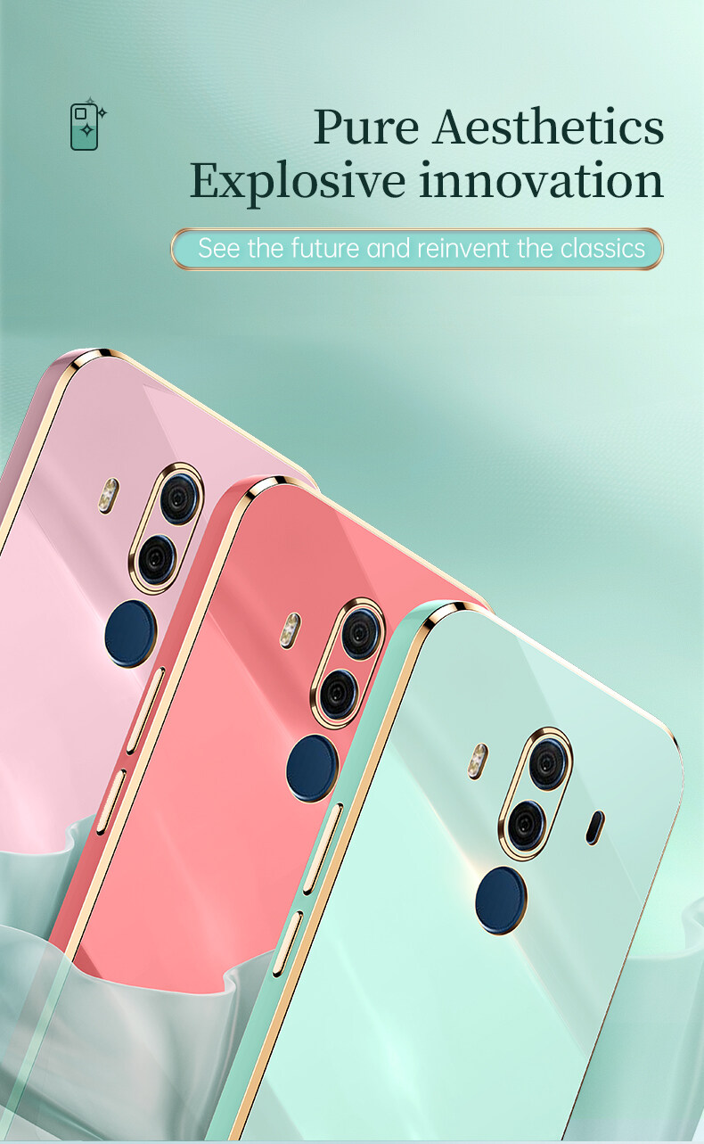 For Huawei Mate 10 Pro Back Cover Luxury 6D Plating Square Frame Shiny Case Camera Lens Protection Soft Silicone Mobile Phone Cases. 