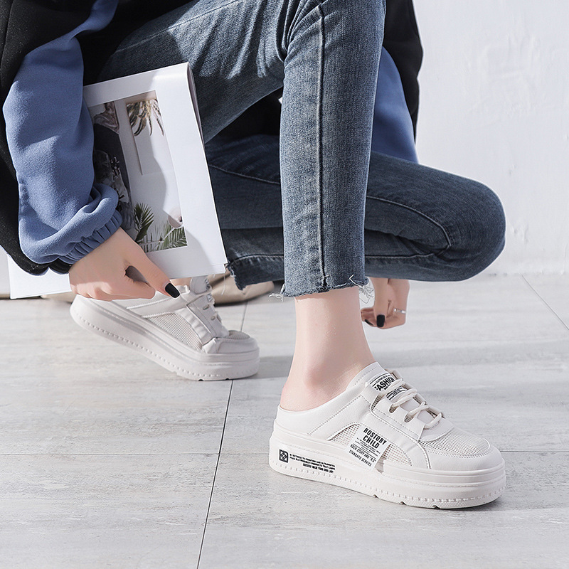 Baotou ban tuo xie Women's2023New Summer Mesh Slip-on Lofter Thick Bottom Women's Outer Wear 1963. 
