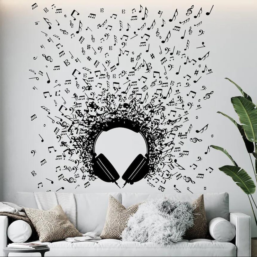 Large Headphones Music Notes Wall Sticker Children Room Music Instrument Jazz Rock DJ Wall Decal Playroom Bedroom Vinyl Decor