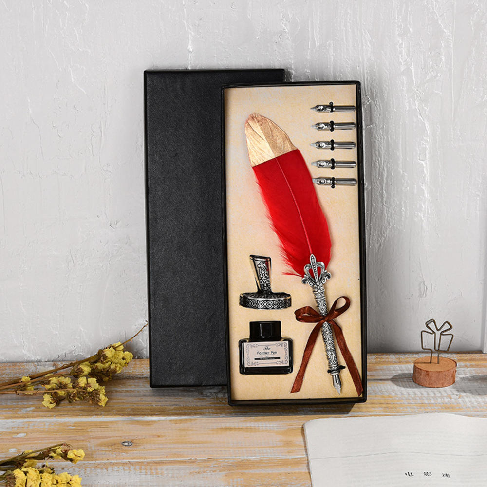 Ink Bottle And Pen Set Traditional Pen And Ink Set Feather Quill Pen Antique Fountain Pen Calligraphy Pen Set. 